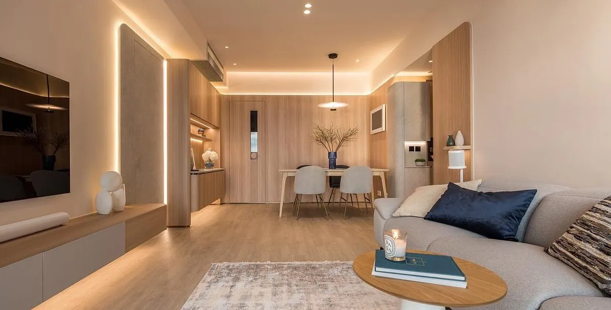 Nordic style living room soft white lighting 11