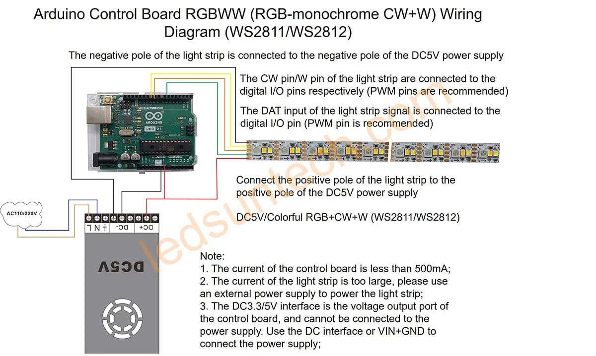 Arduino RGBWW wire diagram