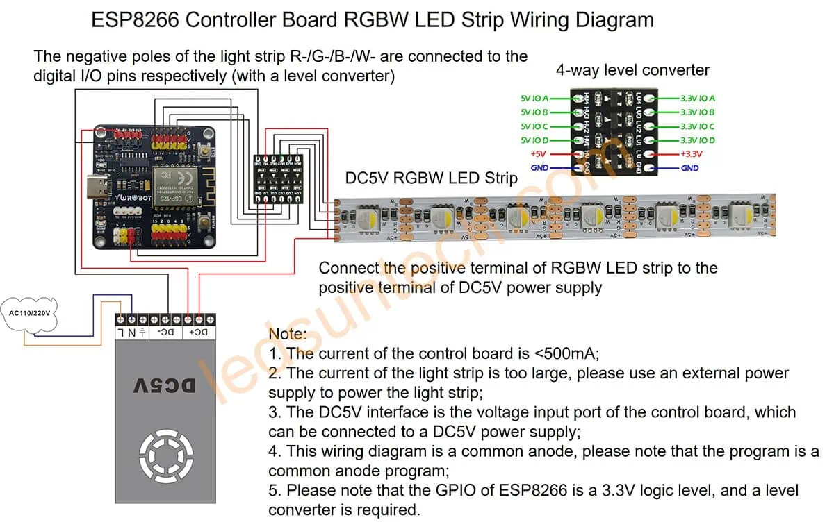 esp8266 rgbw schematic